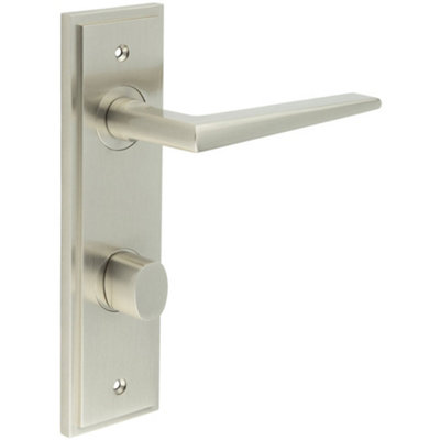 Elegant Satin Nickel Bathroom Door Handle with Turn & Release Mechanism Solid Brass - Interior Handle