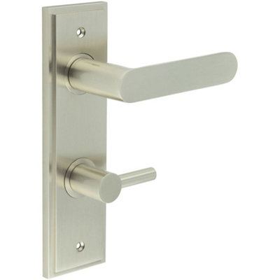 Elegant Satin Nickel Bathroom Door Handle with Turn & Release Mechanism - Solid Brass Interior Handle