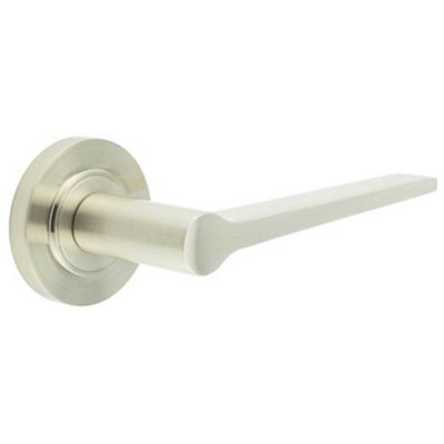 Elegant Satin Nickel Door Handle on Chamfered Rose for Modern Interiors - Solid Brass Interior Handle