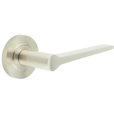 Elegant Satin Nickel Door Handle on Knurled Rose for Modern and Classic Interiors - Solid Brass Interior Handle