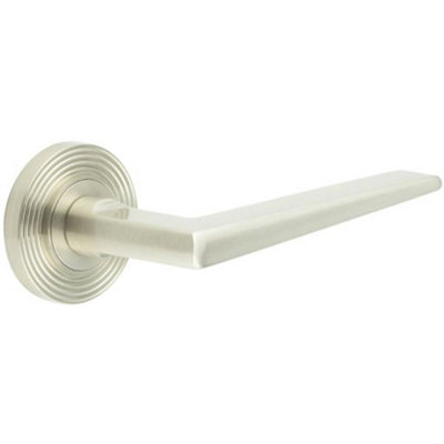 Elegant Satin Nickel Door Handle on Reeded Rose for Luxury Homes - Solid Brass Interior Handle