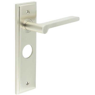 Elegant Satin Nickel Door Handle with Backplate for Bathrooms - Solid Brass Interior Handle
