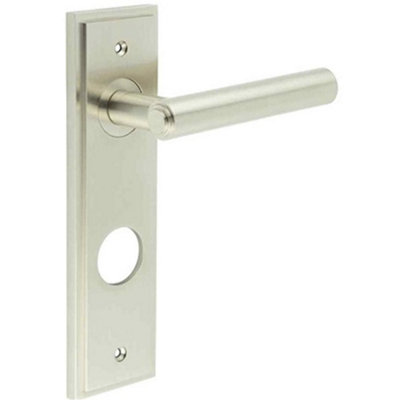 Elegant Satin Nickel Door Handle with Backplate for Bathrooms - Solid Brass Interior Lever
