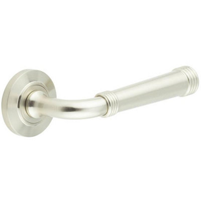 Elegant Satin Nickel Door Handle with Chamfered Rose Design for Modern Homes - Solid Brass Interior Handle