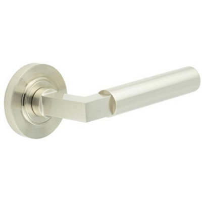 Elegant Satin Nickel Door Handle with Rose Design - Solid Brass Interior Handle