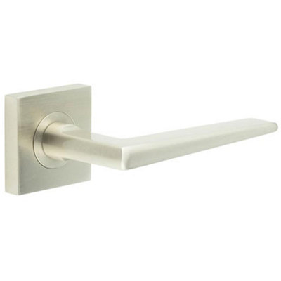 Elegant Satin Nickel Door Handle with Square Rose - Solid Brass Interior Handle