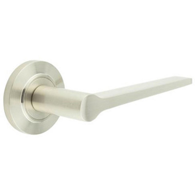 Elegant Satin Nickel Door Handle with Stepped Rose Design - Solid Brass Interior Handles
