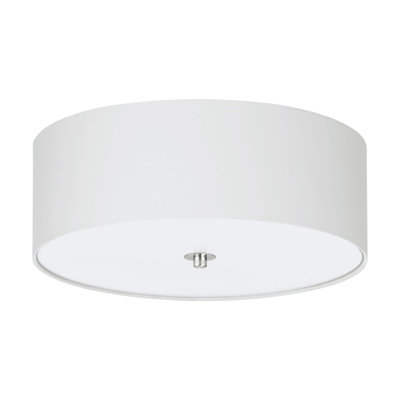 Elegant Satin Nickel Flush Ceiling Light with White Fabric Shade