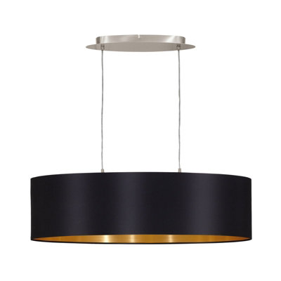 Elegant Satin Nickel Pendant Ceiling Light with Black Gold Fabric Shade