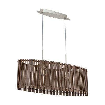 Elegant Satin Nickel Pendant Ceiling Light with Brown Wood Shade