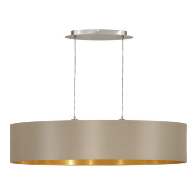 Elegant Satin Nickel Pendant Ceiling Light with Taupe and Gold Fabric Shade