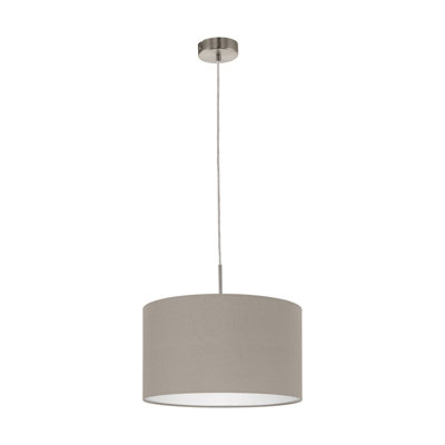 Elegant Satin Nickel Pendant Ceiling Light with Taupe Fabric Shade