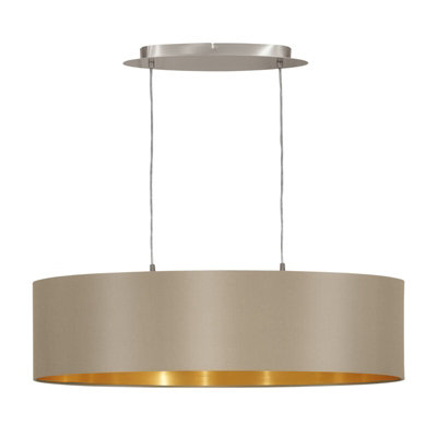 Elegant Satin Nickel Pendant Ceiling Light with Taupe Gold Fabric Shade
