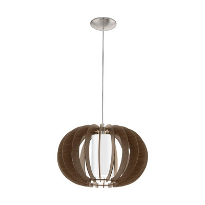 Elegant Satin Nickel Pendant Ceiling Light with Wood and Glass Shade