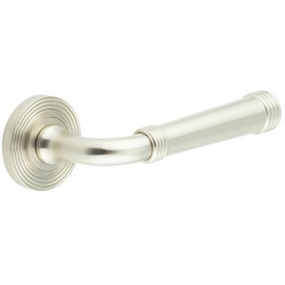 Elegant Satin Nickel Reeded Door Handle for Stylish Interiors - Solid Brass Interior Handle