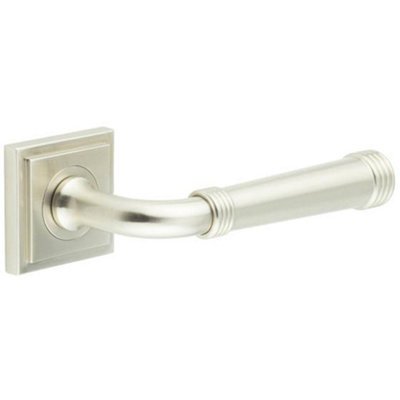 Elegant Satin Nickel Square Stepped Door Handle for Home & Office - Solid Brass Interior Handle