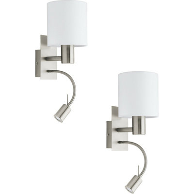 Elegant Satin Nickel Wall Light Fixture - 2 Pack with White Fabric ...