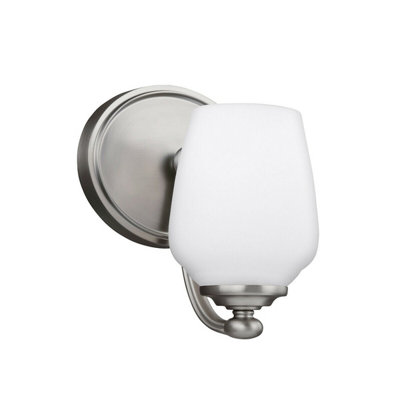 Elegant Satin Nickel Wall Light with Opal Etched Glass Shade - LED E27 60W Sconce