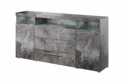 Elegant Schiefer India 25 Sideboard Cabinet, 2 Doors, 3 Drawers, Open Shelves, Optional LED, H920mm W1820mm D390mm