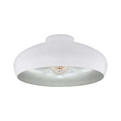 Elegant Semi Flush Ceiling Light with White and Silver Round Shade for Modern Homes