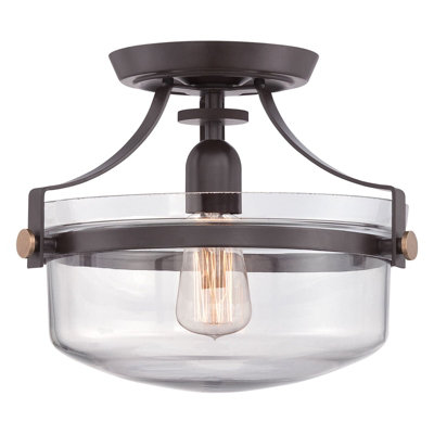 Elegant Semi Flush Light with Inverted Clear Glass Shade and Bronze Metal Finish