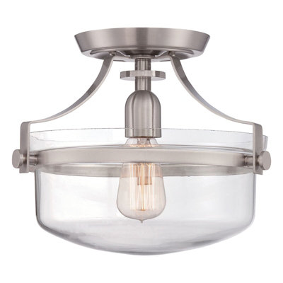 Elegant Semi-Flush Mount Light with Inverted Clear Glass Shade and Brushed Nickel Finish