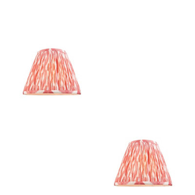 Elegant Set of 2 Coral Pink Fabric Tapered Lamp Shades - Handcrafted Pleated Design