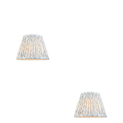 Elegant Set of 2 Handcrafted Tapered Cylinder Lamp Shades in Shell Bay Blue Fabric