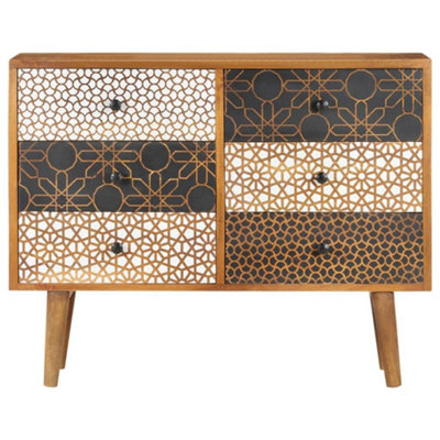Elegant Sideboard with Printed Pattern 90x30x70 cm Solid Mango Wood
