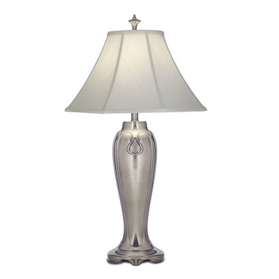 Elegant Silvered Table Lamp with Off White Silk Shade - LED E27 60W