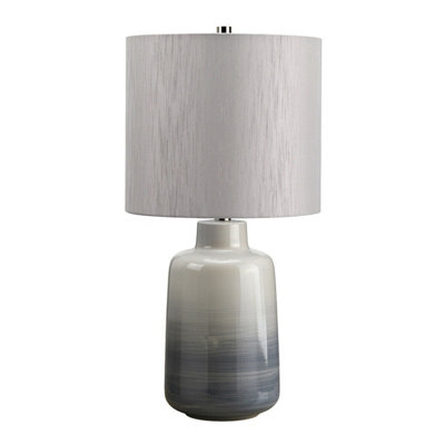 Elegant Small Table Lamp with Light Grey Shade and Blue Glaze Finish for Modern Interiors