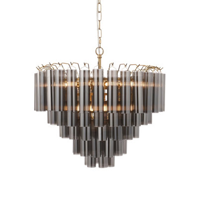 Elegant Smokey Grey Glass Pendant Chandelier with Satin Brass Finish