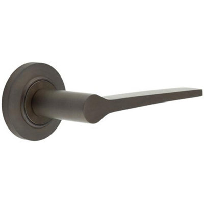 Elegant Solid Brass Door Handle on Chamfered Rose in Dark Bronze Finish - Solid Brass Interior Handle