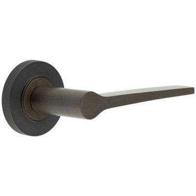 Elegant Solid Brass Door Handle with Knurled Rose in Dark Bronze Finish - Solid Brass Interior Handle