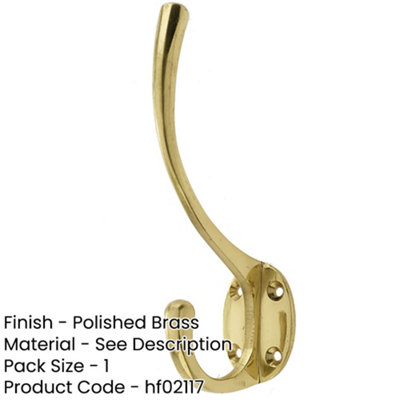 Elegant Solid Brass Hat and Coat Hook - 142mm Polished Finish - Wall Mounted Clothing Hook
