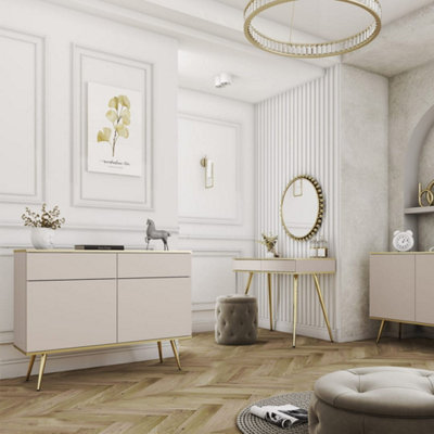 ELEGANT SOPHISTICATION: ORO DRESSING TABLE 1020MM X 800MM X 500MM IN BEIGE  WIT H GOLD LEGS