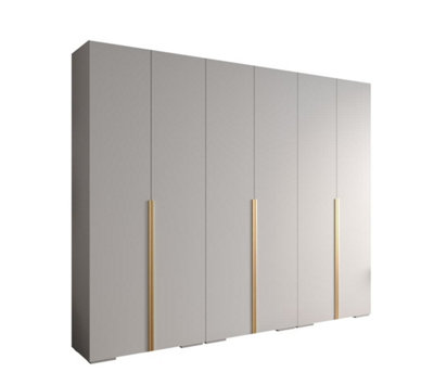 Elegant Spacious Inova II Hinged Door White Wardrobe W3000mm H2370mm D470mm - Stylish Storage Solution with Gold Round Handles