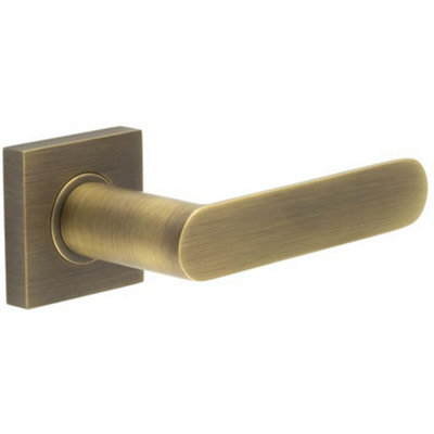Elegant Square Plain Door Handle in Antique Brass Finish - Solid Brass Interior Handle
