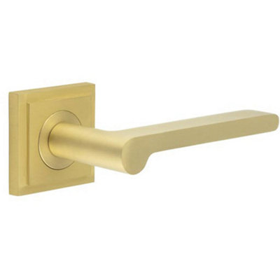 Elegant Square Stepped Rose Satin Brass Door Handle for Modern Interiors - Solid Brass Interior Handle
