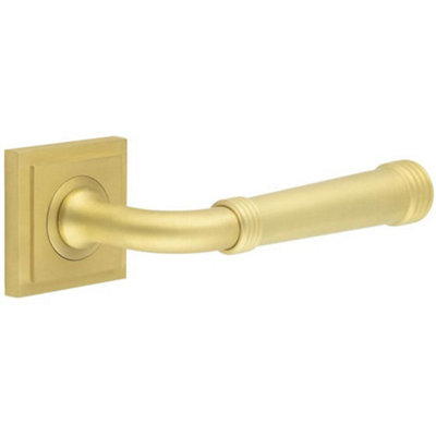 Elegant Square Stepped Satin Brass Door Handle for Modern Homes - Solid Brass Interior Handle