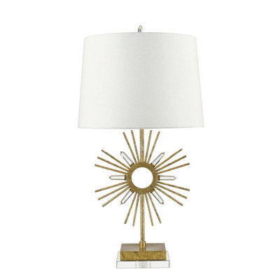 Elegant Square Table Lamp with Cream Shade and Distressed Gold Finish - LED Compatible