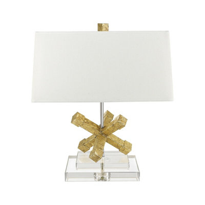 Elegant Square Table Lamp with Crystal Base and Cream Shade