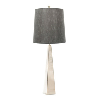 Elegant Square Table Lamp with Dark Grey Shade and Polished Nickel Finish