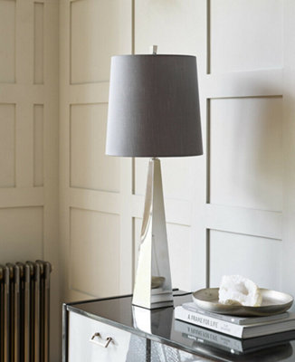 Elegant Square Table Lamp with Dark Grey Shade and Polished Nickel Finish