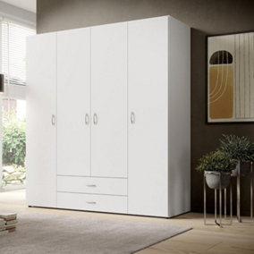 Elegant Stella Trading BASE Hinged Door Wardrobe W1600mm H1770mm D520mm - White Matt, Spacious Storage, Classic Design