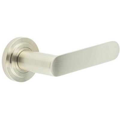 Elegant Stepped Rose Door Handle in Satin Nickel Finish - Solid Brass Interior Handle