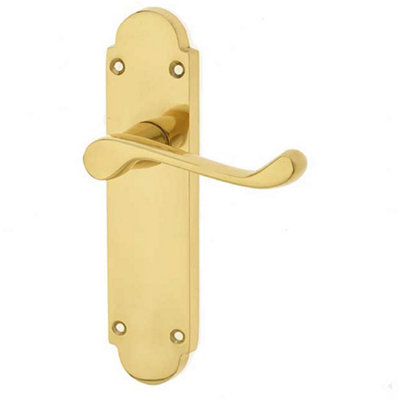 Elegant Suite Door Handle on Latchplate in Polished Brass Finish - Interior Lever on Backplate
