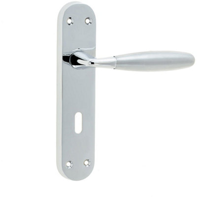 Elegant Suite Door Handle with Lockplate in Polished and Satin Chrome Finish - Interior Lever on Backplate