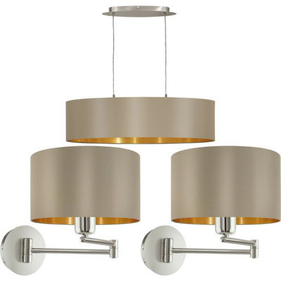 Elegant Taupe and Gold Ceiling Pendant Light with Matching Wall Sconces