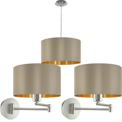 Elegant Taupe and Gold Ceiling Pendant with Matching Wall Lights